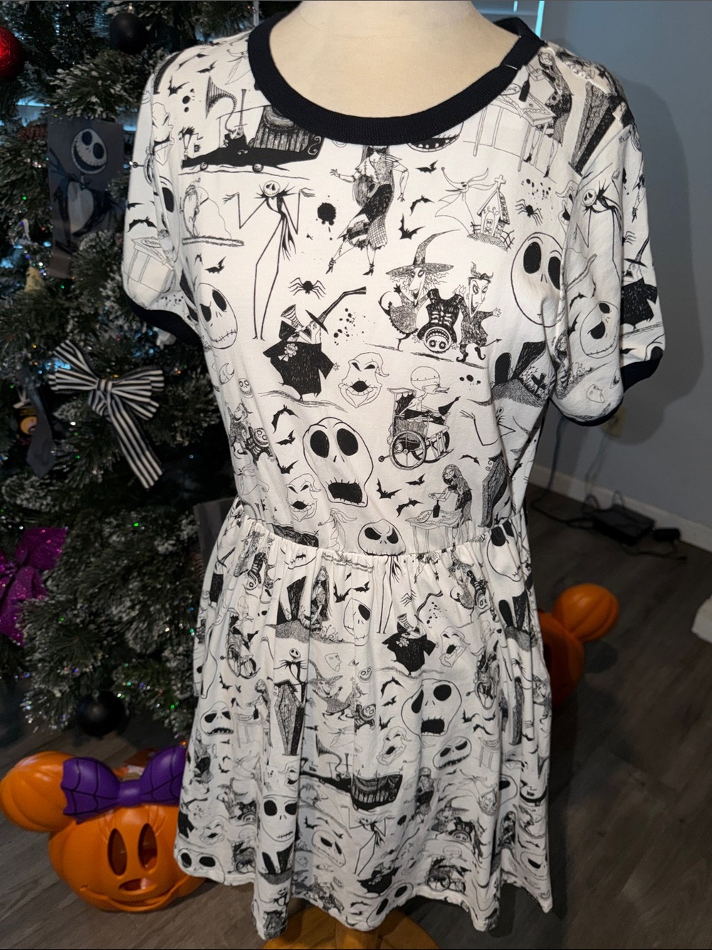 Disney Black & White Halloween Print Casual Dress